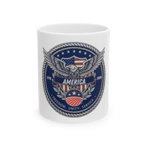 America Eagle Emblem Mug — Patriotic 1776–2026 Freedom, Unity & Service Ceramic Coffee Cup (11oz/15oz)