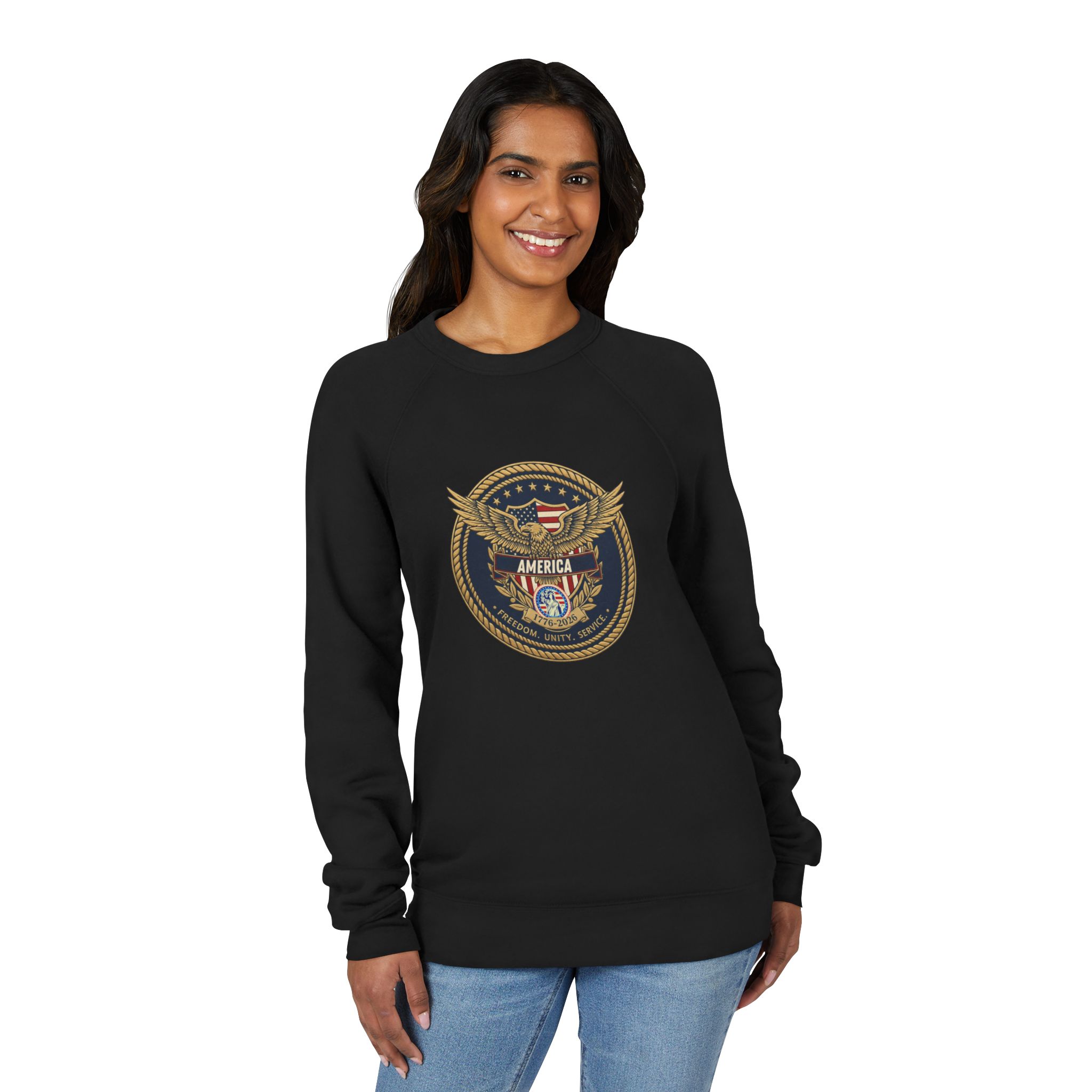 Patriotic Eagle Emblem Sweatshirt — 'America' Vintage Military Crest Crewneck - Image 4