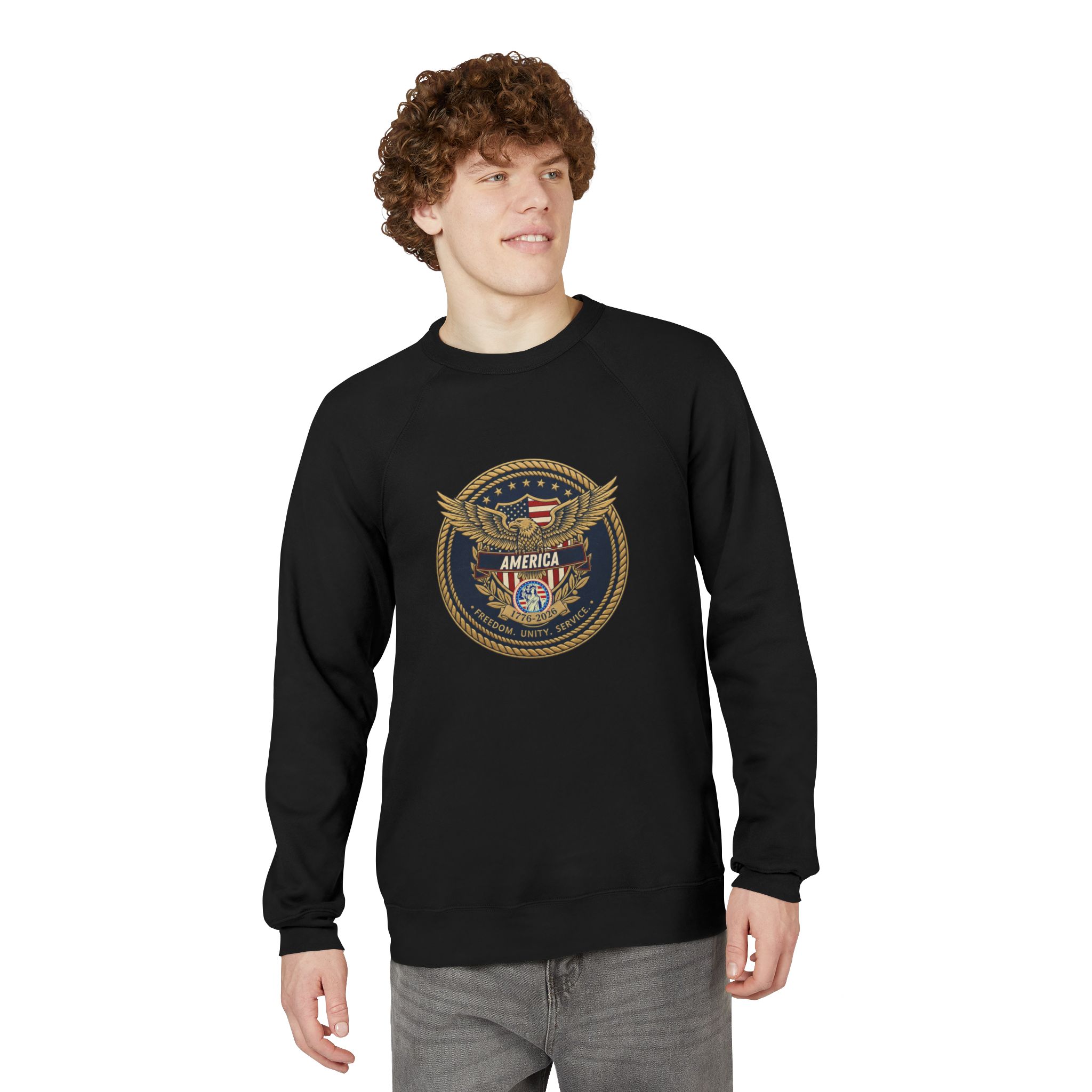Patriotic Eagle Emblem Sweatshirt — 'America' Vintage Military Crest Crewneck - Image 5