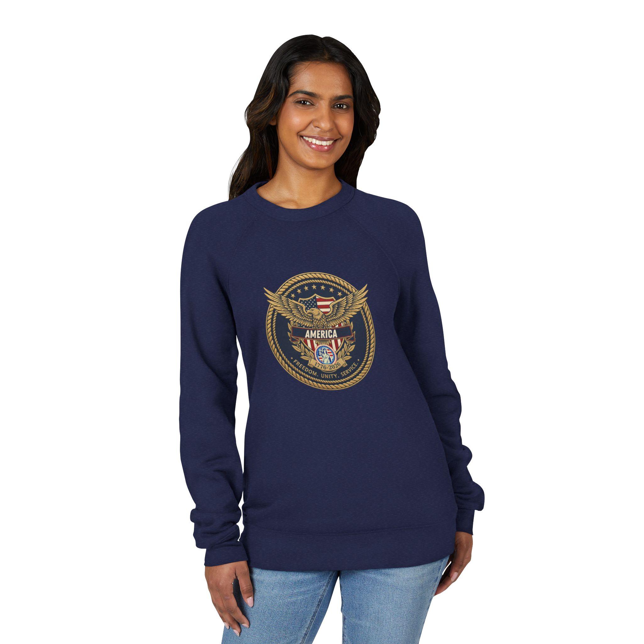 Patriotic Eagle Emblem Sweatshirt — 'America' Vintage Military Crest Crewneck - Image 7